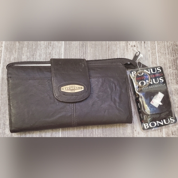 Handbags - Vintage Since 1968 Brand Womens Brown Leather-Look Clutch Wallet w/Photo...